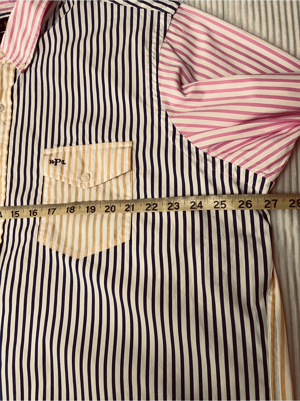 Ralph Lauren Blue and Yellow And Pink Striped Men's Button Down Shirt - Picture 8 of 11